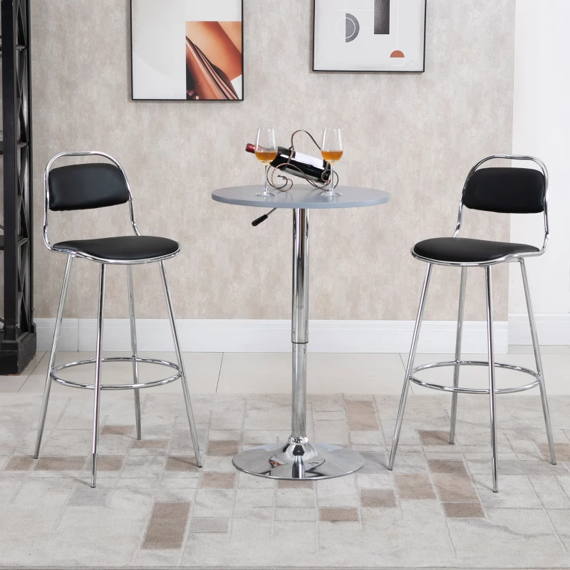 HOMCOM 2-delige. Barkruk keukenkruk met rugleuning kunststof pinnen voor keuken eetkamer metaal PU schuimstof zwart 42,5 x 48,5 x 104 cm