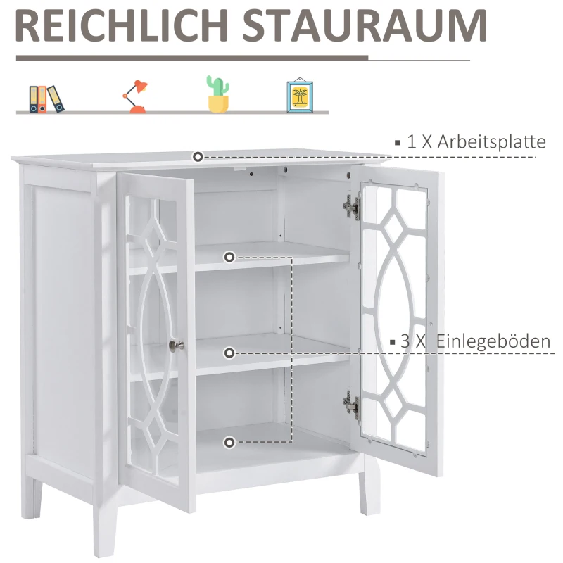 HOMCOM Kommode Sideboard Vitrinenschrank Unterschrank Einlegeböden verstellbar Glas