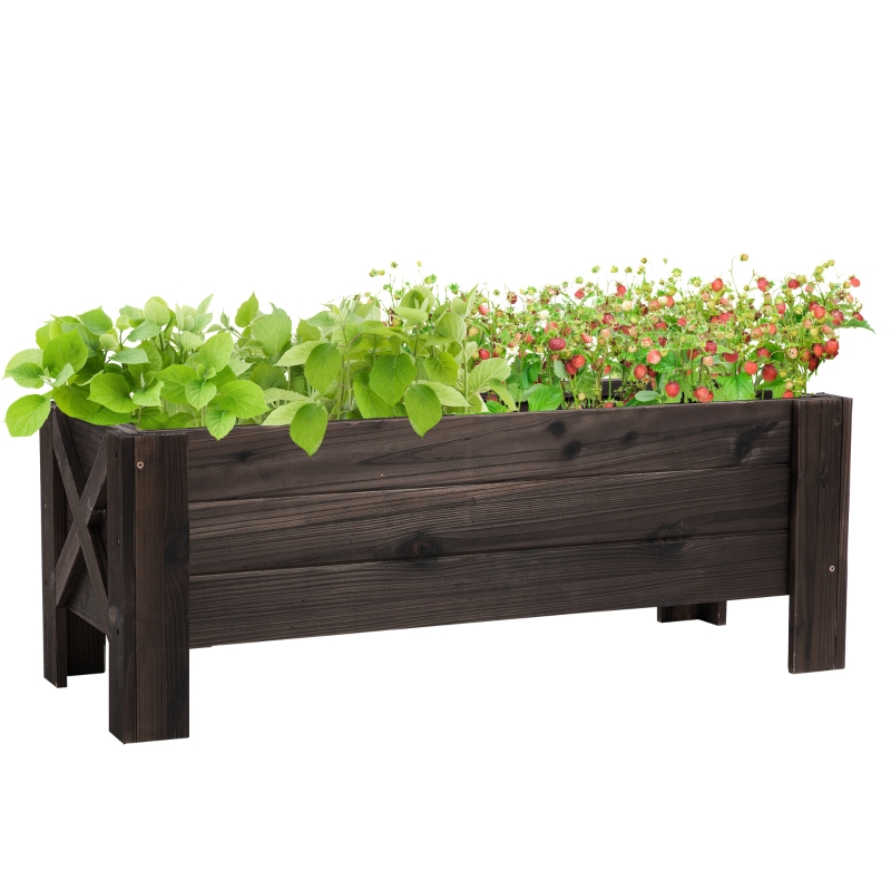 Outsunny verhoogd bed met behandeling van carbonisatie plantenbak plantenfolie met 2 lekgaten dennenhout verkoold 100 x 36,5 x 36 cm