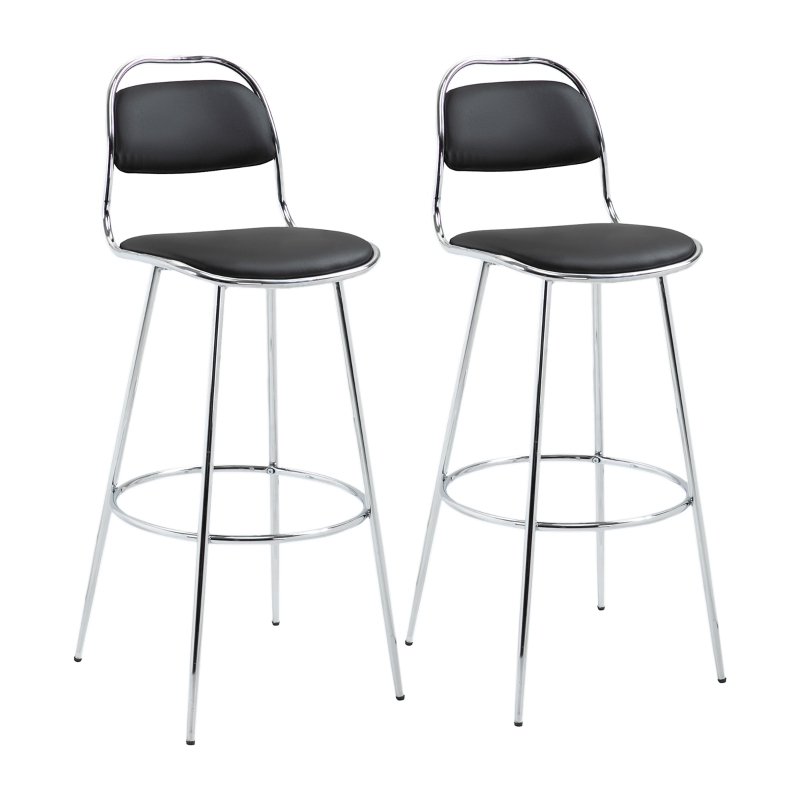 HOMCOM 2er-Set Barhocker mit Fußstütze, modernes Design, 42,5 cm x 48,5 cm x 104 cm, Schwarz