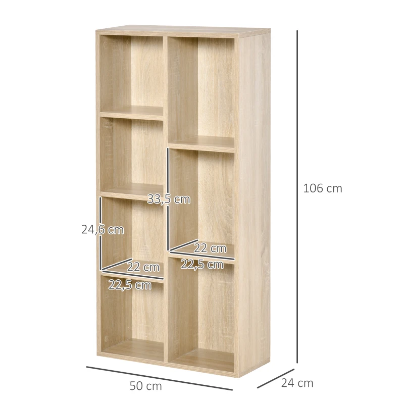 HOMCOM boekenplank woonkamer plank boekenkast staande kast met 7 vakken eiken MDF 50 x 24 x 106 cm