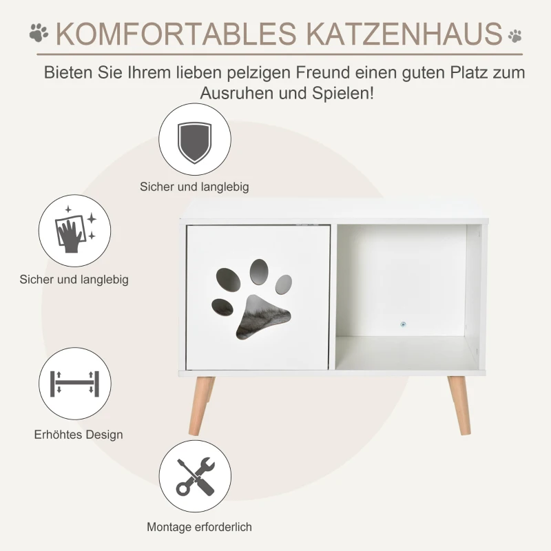PawHut Kattenhuis met Kussen Wit 75cm x 40cm x 56cm