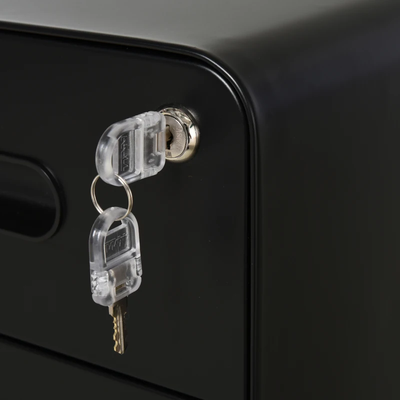 Vinsetto rolcontainer, archiefkast, kantoorcontainer met 3 laden, kantoorkast, opslag, container, staal, zwart, 39 x 48 x 59 cm