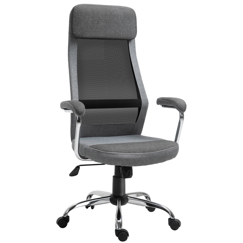 Vinsetto bureaustoel computerstoel ergonomische bureaustoel hoogteverstelling en hoofdsteun met schuimstof scandinavische stijl lichtgrijs + zwart 65 x 60 x 119-129 cm