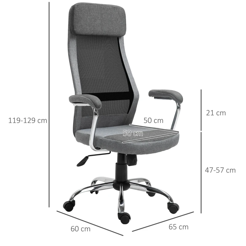 Vinsetto bureaustoel computerstoel ergonomische bureaustoel hoogteverstelling en hoofdsteun met schuimstof scandinavische stijl lichtgrijs + zwart 65 x 60 x 119-129 cm