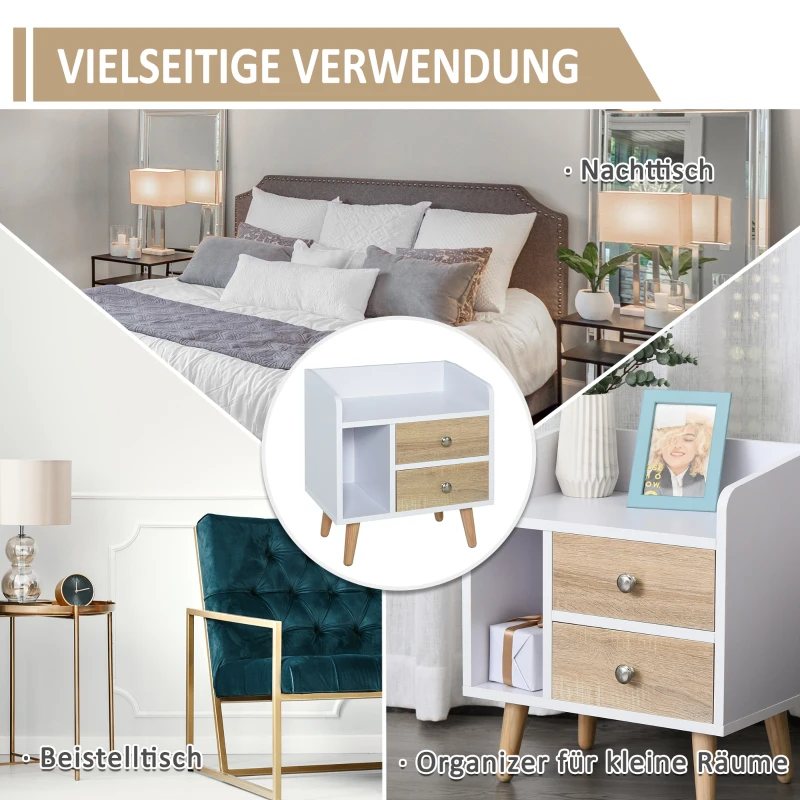 HOMCOM nachtkastje met 2 lades verhoogd nachtkastje slaapkamer massief hout