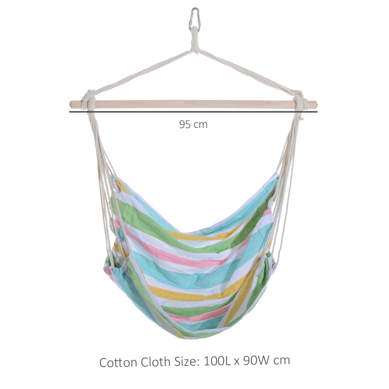 Outsunny Hanging Swing Chair, Cotton Cloth Size: 100Lx90W cm-Multi-colour stripes, white rope