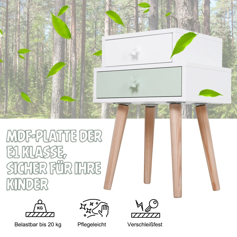 HOMCOM kindernachtkastje set van 2 bijzettafel 2 lades MDF blauw