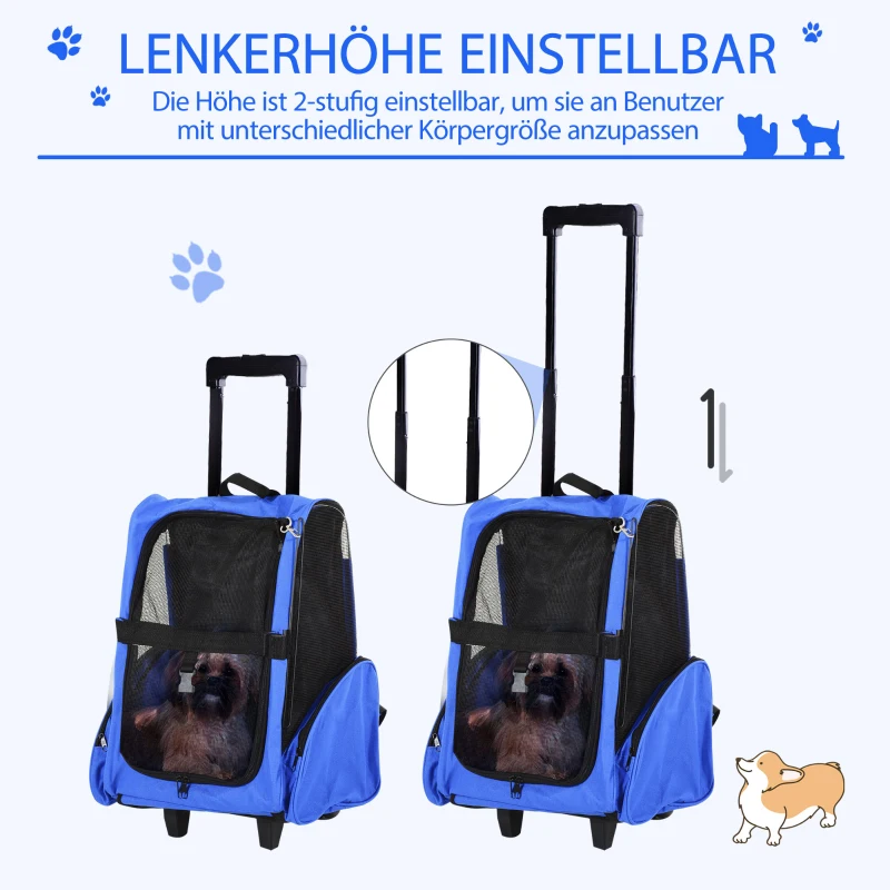 Hondentrolley transporttas draagtas dieren 2-in-1 rugzak trolley blauw