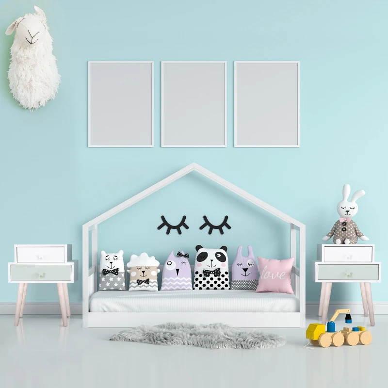 HOMCOM kindernachtkastje set van 2 bijzettafel 2 lades MDF blauw