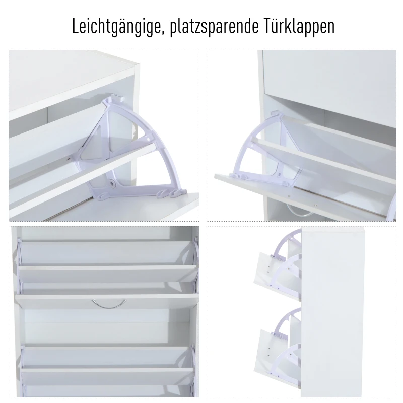 HOMCOM schoenkast schoenenkast schoenenrek schoenrek met 2 kleppen 10–12 paar spaanplaat wit 60 x 24 x 80 cm | Aosom.nl