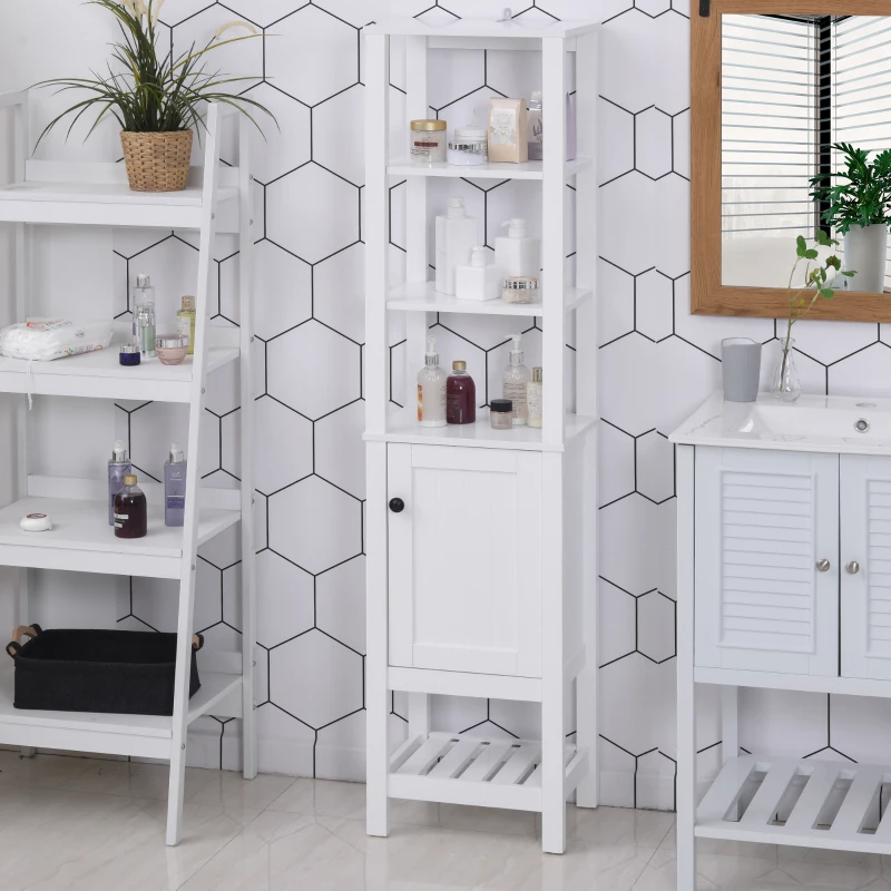 HOMCOM® Badezimmerschrank mit 4 Ablagen Badregal Aufbewahrungsregal P2 Klasse Spanplatte