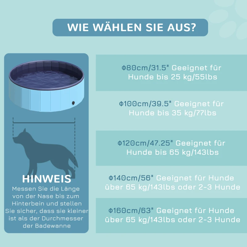 Pawhut hondenbad hondenzwembad waterbak zwembad Ø80 / 120 / 160 cm blauw/rood