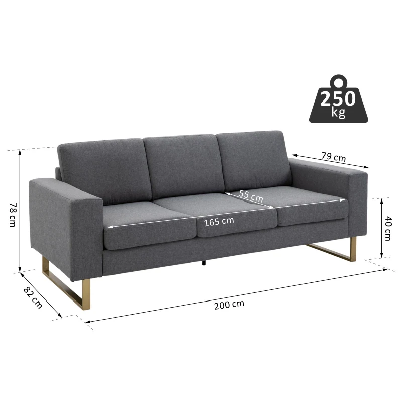 HOMCOM bank gestoffeerde 3-zitsbank tv-fauteuil gestoffeerde bank loungebank kussen