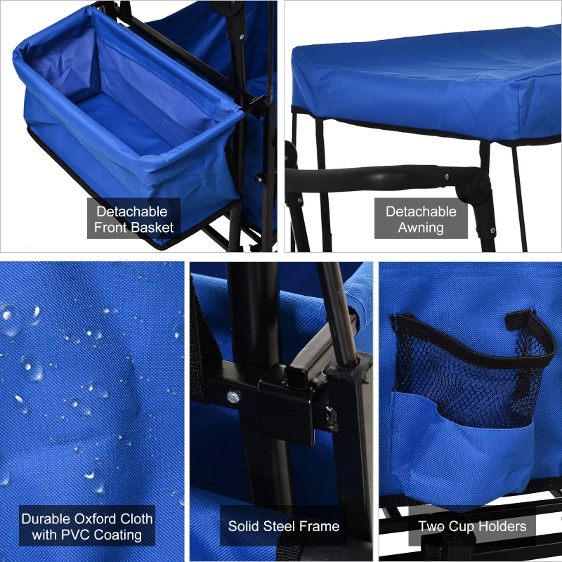 DURHAND Oxford Cloth Folding 2-Compartment Push/Pull Handle Trolley Cart Blue