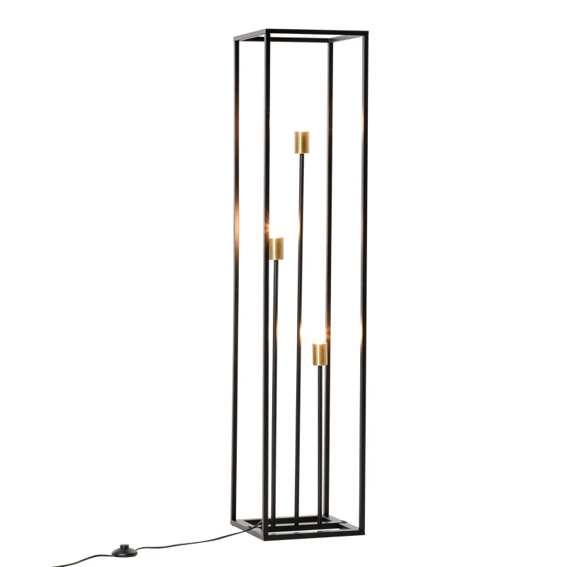 HOMCOM vloerlamp met 3 lampvoeten moderne vloerlamp met E27/E26 voetschakelaar voor woonkamer slaapkamer staal zwart 30 x 30 x 140 cm