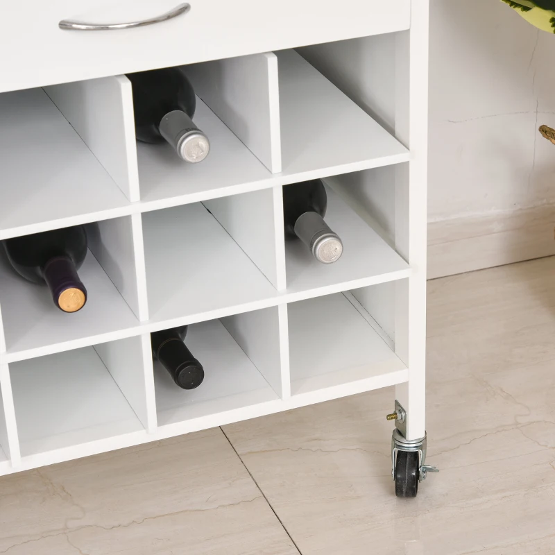 HOMCOM keukentrolley keukenwagen serveerwagen met wijnrek wit