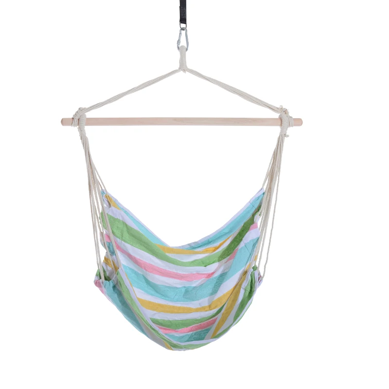 Outsunny Hanging Swing Chair, Cotton Cloth Size: 100Lx90W cm-Multi-colour stripes, white rope