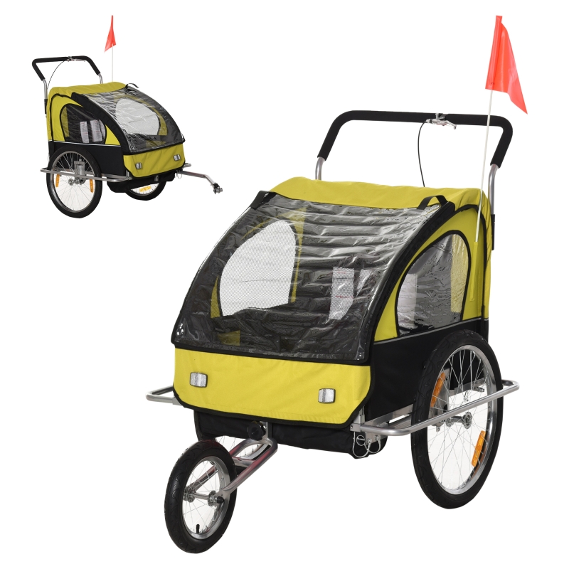 HOMCOM® Kinderanhänger 2-in-1 Jogger Fahrradanhänger Kinder Radanhänger 5 Farben mit Fahne