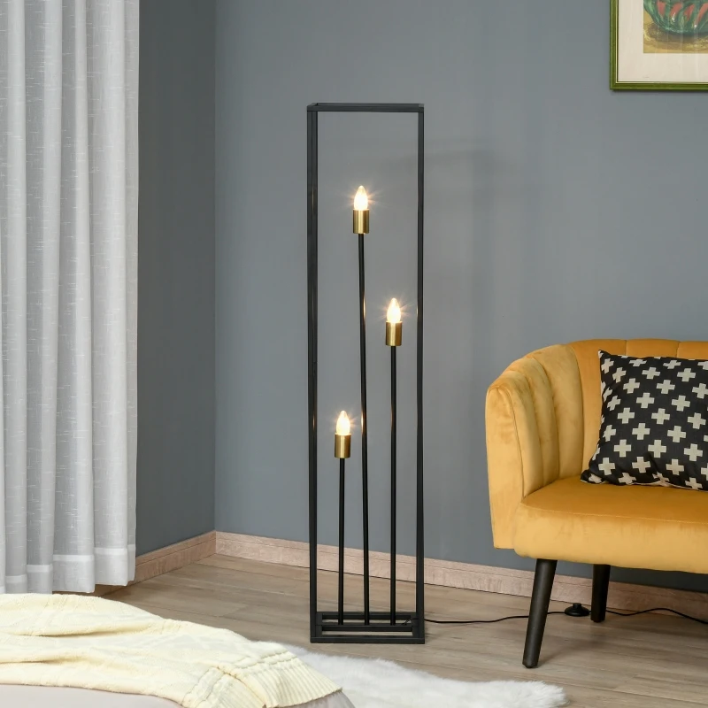 HOMCOM vloerlamp met 3 lampvoeten moderne vloerlamp met E27/E26 voetschakelaar voor woonkamer slaapkamer staal zwart 30 x 30 x 140 cm