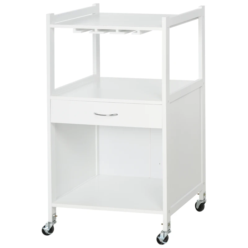 HOMCOM keukentrolley keukenwagen serveerwagen met wijnrek wit