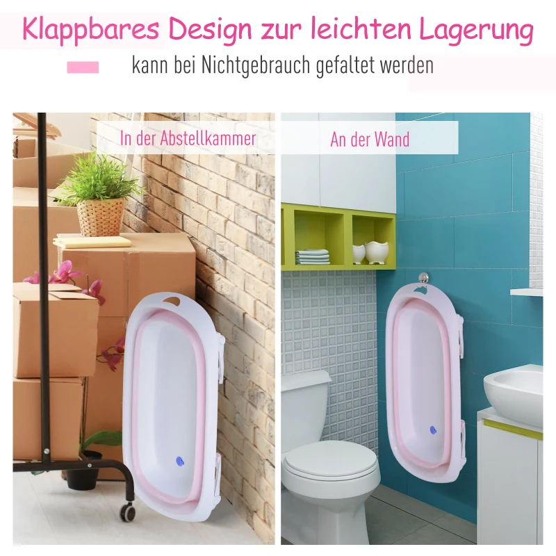HOMCOM® babybadje ergonomisch babybadje slipvast inklapbaar kunststof roze 80 x 48 x 21 cm | Aosom.de