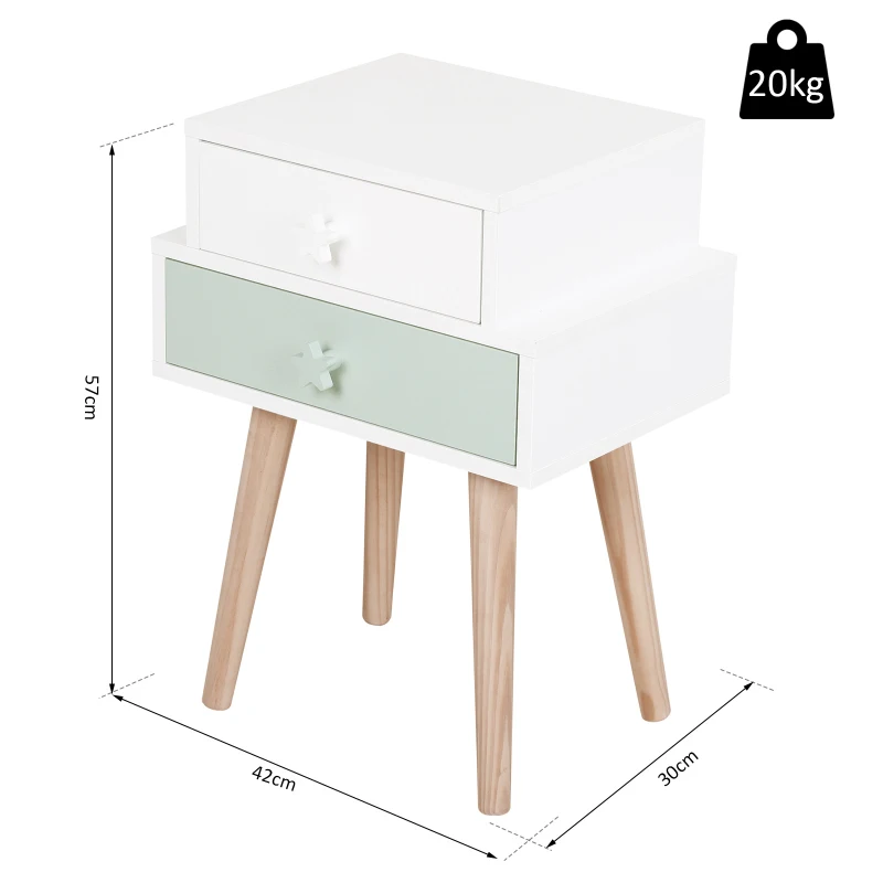 HOMCOM kindernachtkastje set van 2 bijzettafel 2 lades MDF blauw