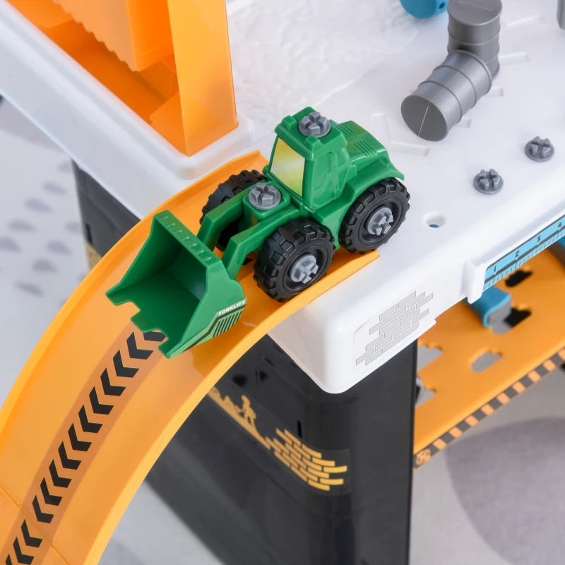 HOMCOM kinderwerkbank werkbank tafel met toebehoren bouwkraan rollenspel speelgoed vanaf 3 jaar oranje + zwart 82 x 30 x 70 cm
