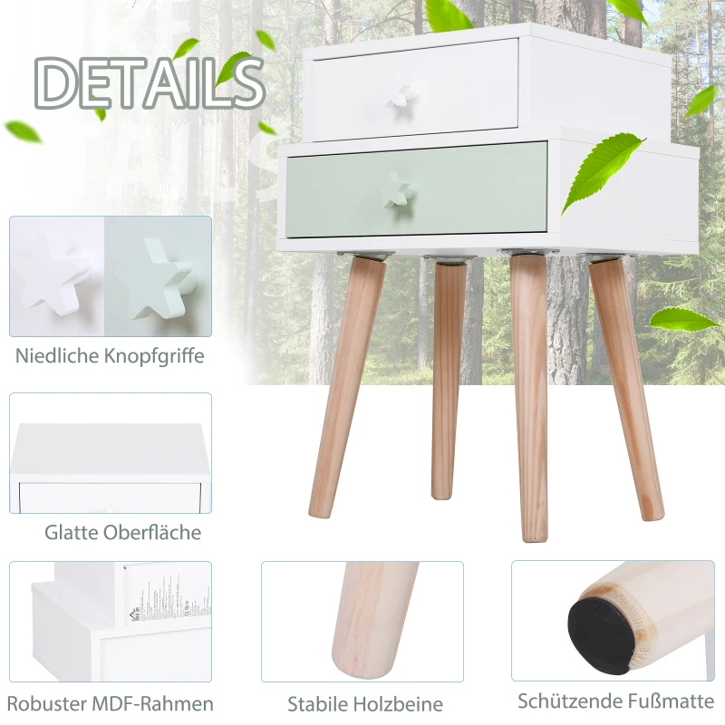 HOMCOM kindernachtkastje set van 2 bijzettafel 2 lades MDF blauw