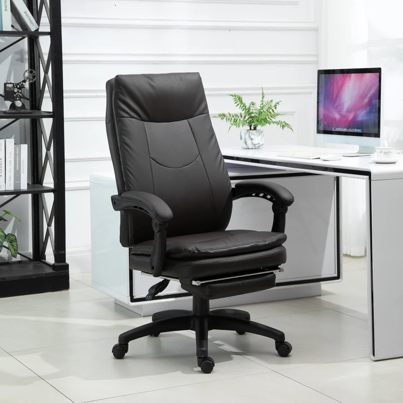 Vinsetto ergonomische bureaustoel met voetensteun, directiestoel, gestoffeerde rugleuning, bruin, 64 x 64 x 112-120 cm