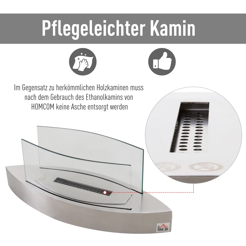 HOMCOM Ethanolkachel 0,6 L bio-ethanolbrander 2 uur Brandtijd rookloos roestvrij staal