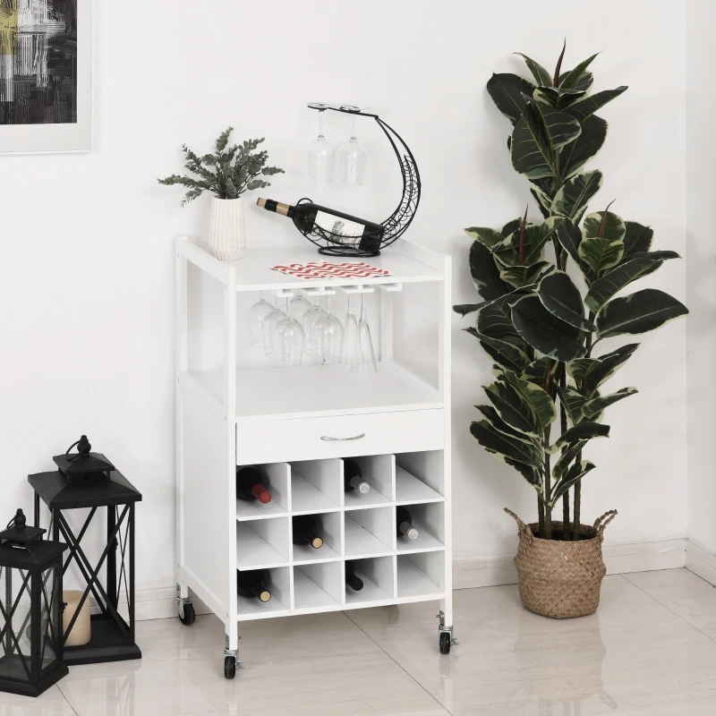 HOMCOM keukentrolley keukenwagen serveerwagen met wijnrek wit
