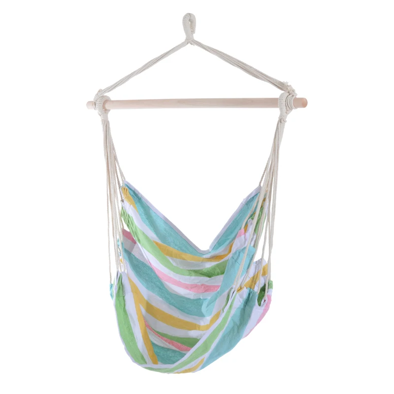 Outsunny Hanging Swing Chair, Cotton Cloth Size: 100Lx90W cm-Multi-colour stripes, white rope