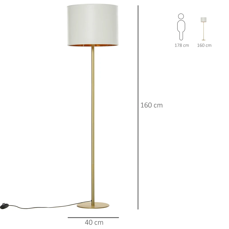 HOMCOM Vloerlamp met PU-trommelkap voor op kantoor in de woonkamer wit