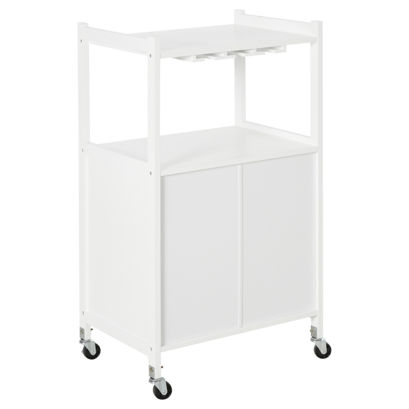 HOMCOM keukentrolley keukenwagen serveerwagen met wijnrek wit
