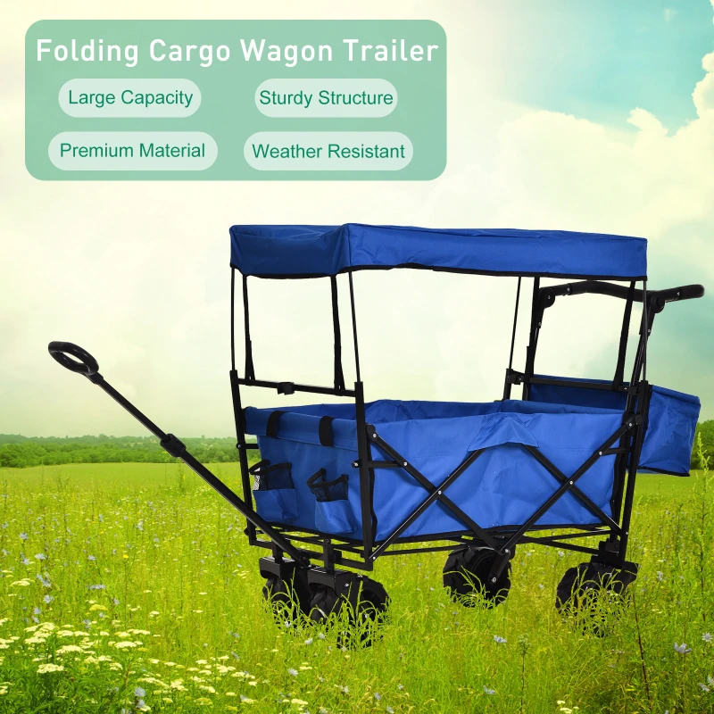 DURHAND Oxford Cloth Folding 2-Compartment Push/Pull Handle Trolley Cart Blue