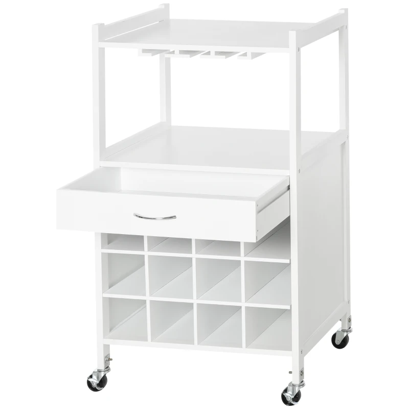 HOMCOM keukentrolley keukenwagen serveerwagen met wijnrek wit