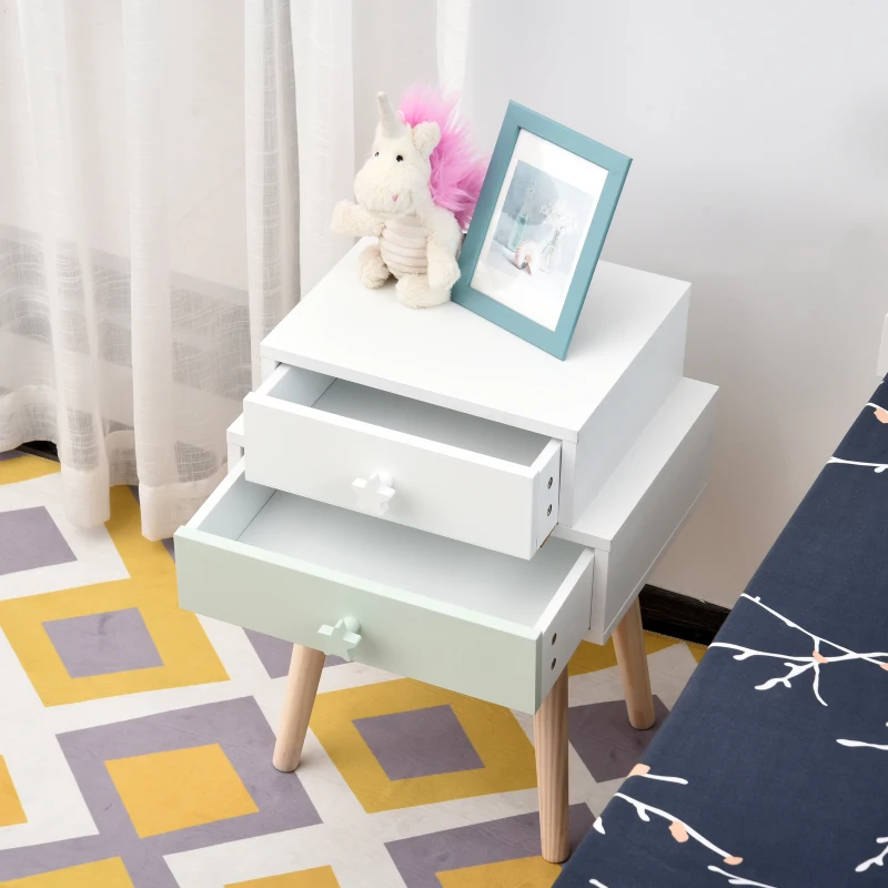 HOMCOM kindernachtkastje set van 2 bijzettafel 2 lades MDF blauw