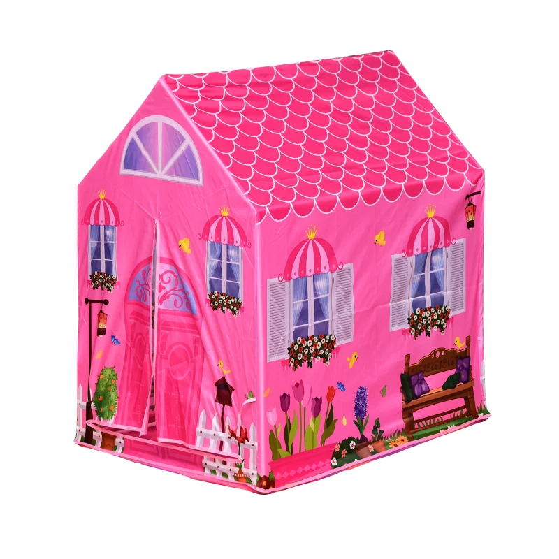 HOMCOM Kinderspeelhuis 2 deuren prinses speeltent huispatroon vanaf 3 jaar rollenspel