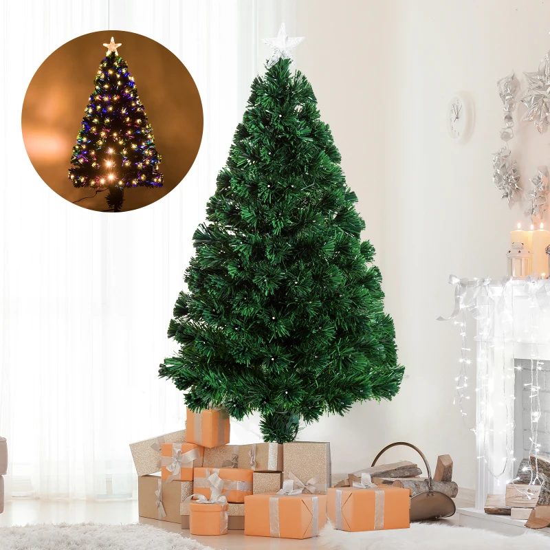 HOMCOM Kerstboom kunstkerstboom LED glasvezel 8 lichtmodi 120/150/180 cm