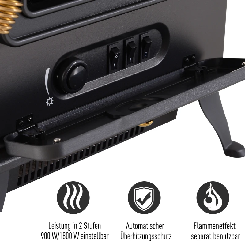 HOMCOM® Elektrische haardkachel | vrijstaande kachel | 900 / 1800 W | 41,5 x 28 x 54 cm | Zwart | Aosom.de