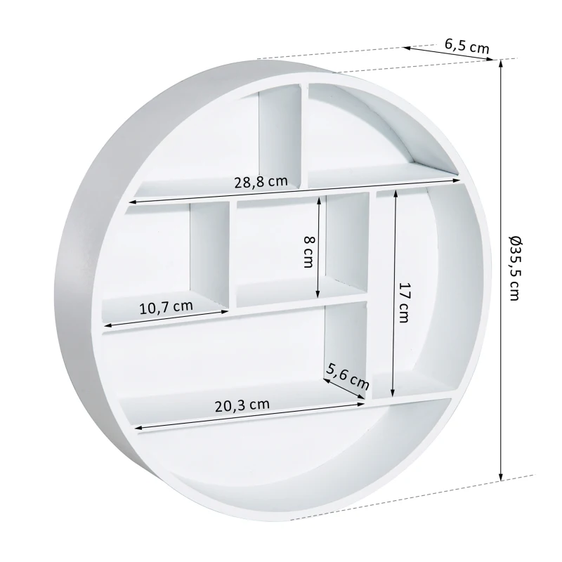 hangplank wandplank plank decoratieve wandplank 7 vakken rond MDF wit Φ35,5 cm