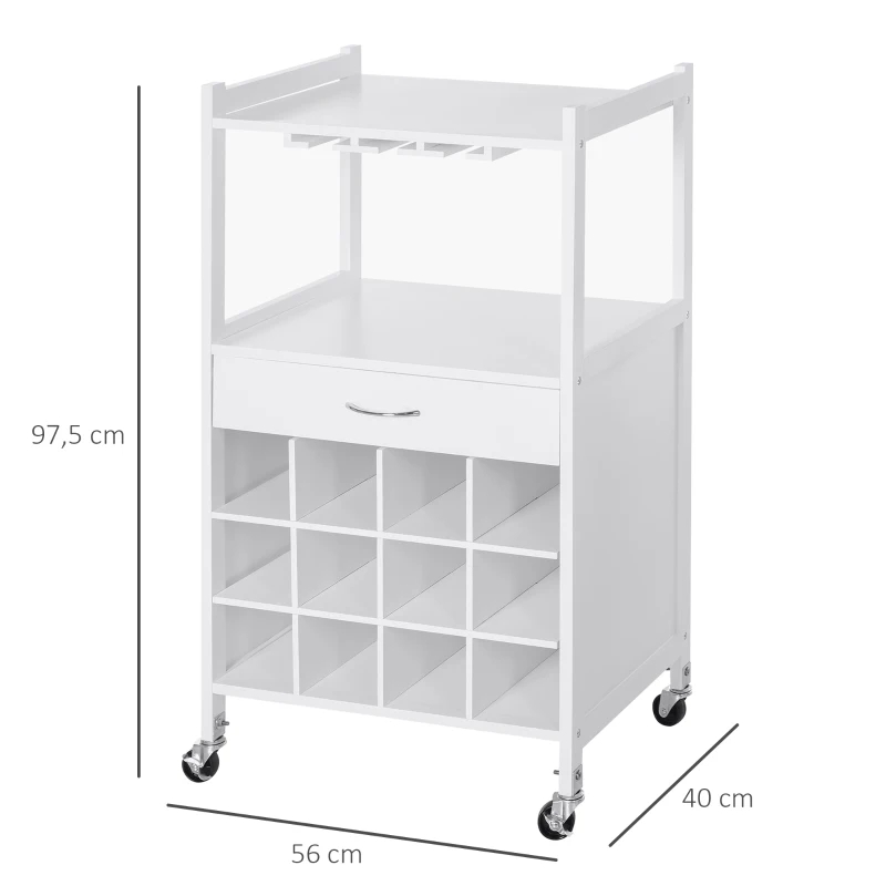 HOMCOM keukentrolley keukenwagen serveerwagen met wijnrek wit