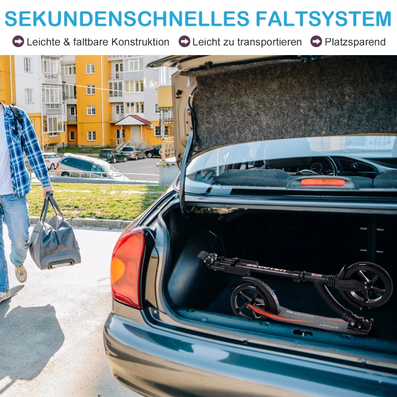 HOMCOM Kinderscooter, step met schokdemping, step, opklapbaar en in hoogte verstelbaar, vanaf 14 jaar, aluminium, zwart, 92,5 x 37,5 x 87-101,5 cm