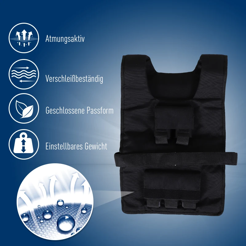 HOMCOM 15 kg trainingsvest, gewichtsvest, verstelbaar, krachttraining, fitness, Oxford, ijzer, zwart, 36 x 52 cm trainingsvest gewichtsvest krachttraining fitness Oxford ijzer zwart | Aosom.de