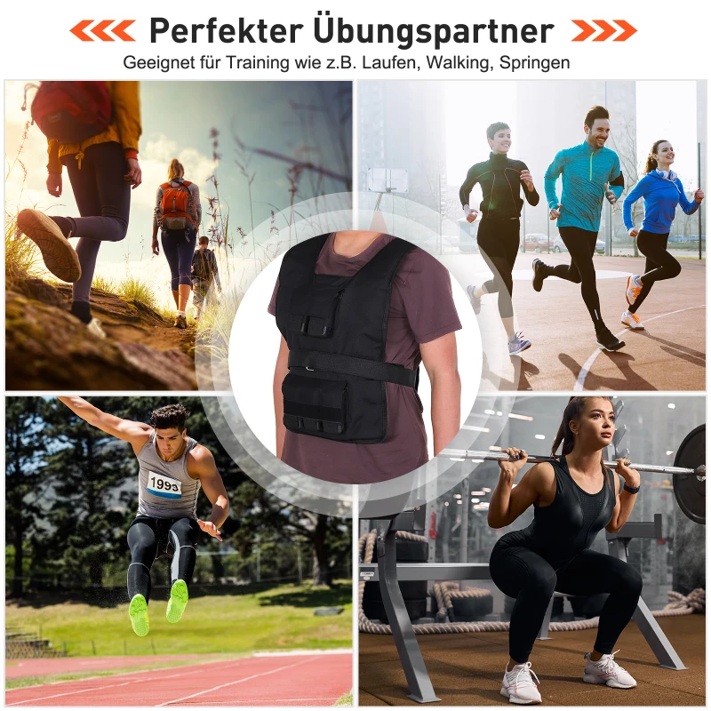 HOMCOM 15 kg trainingsvest, gewichtsvest, verstelbaar, krachttraining, fitness, Oxford, ijzer, zwart, 36 x 52 cm trainingsvest gewichtsvest krachttraining fitness Oxford ijzer zwart | Aosom.de