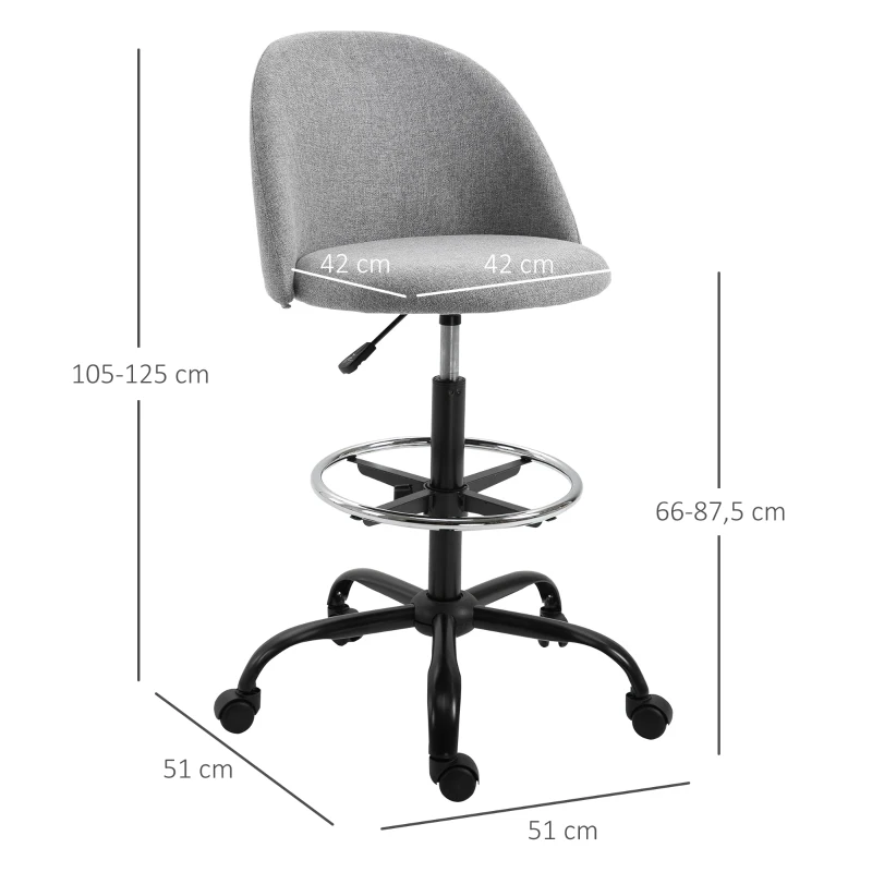 Vinsetto werkstoel, bureaustoel, ontwerpersstoel, stoel met wielen, ergonomisch design, in hoogte verstelbaar, polyester, schuimstof, nylon, kunststof, 51 x 50,5 x 117-127 cm