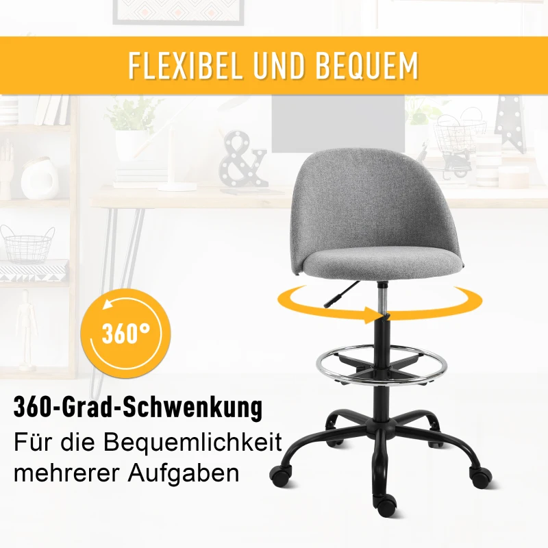 Vinsetto werkstoel, bureaustoel, ontwerpersstoel, stoel met wielen, ergonomisch design, in hoogte verstelbaar, polyester, schuimstof, nylon, kunststof, 51 x 50,5 x 117-127 cm