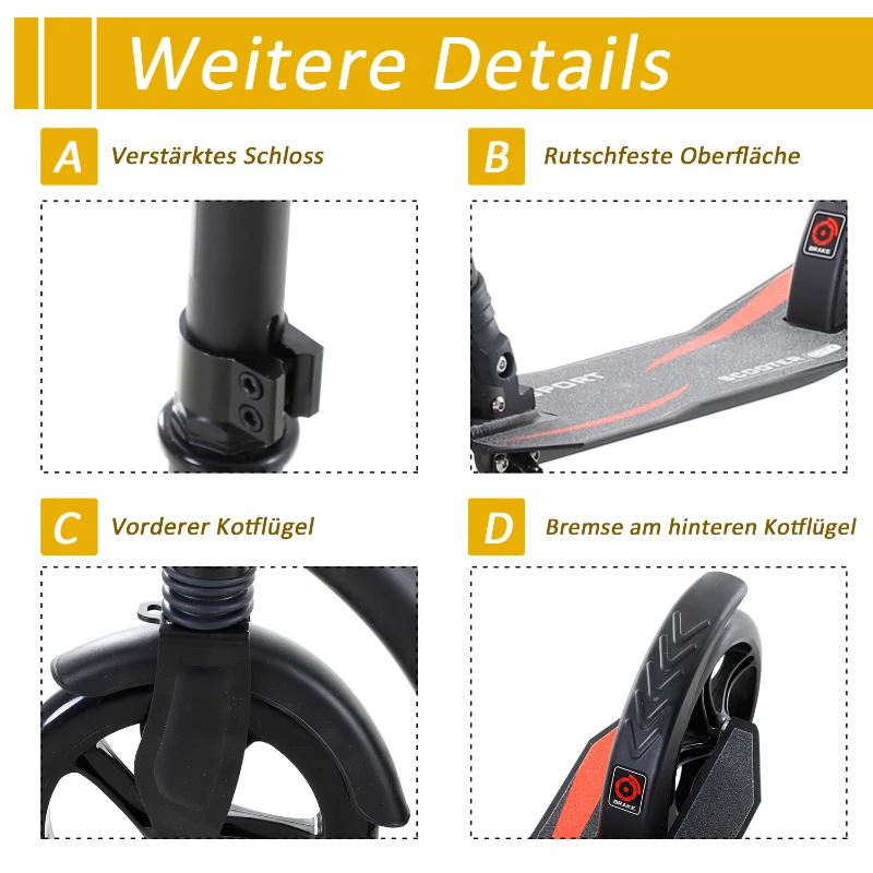 HOMCOM Kinderscooter, step met schokdemping, step, opklapbaar en in hoogte verstelbaar, vanaf 14 jaar, aluminium, zwart, 92,5 x 37,5 x 87-101,5 cm