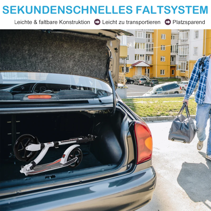 HOMCOM Kinderstep, step met schokdemping, step, opklapbaar en in hoogte verstelbaar, vanaf 14 jaar, aluminium, wit, 92,5 x 37,5 x 87-101,5 cm